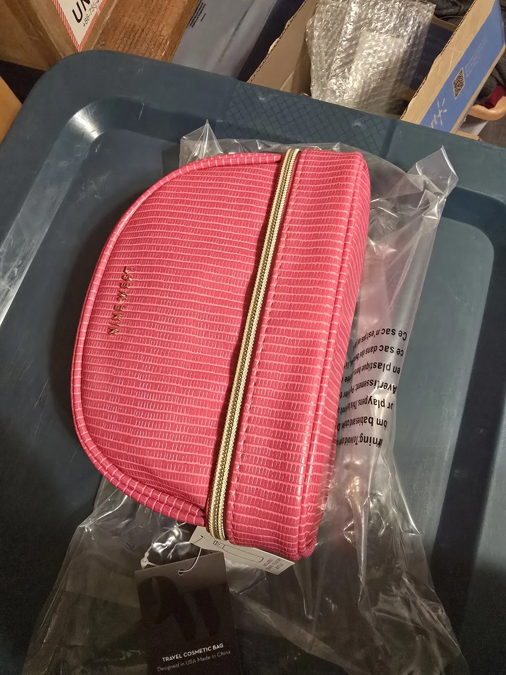 Nine West Pink Semi-Circle Cosmetic Case with Gold Zipper